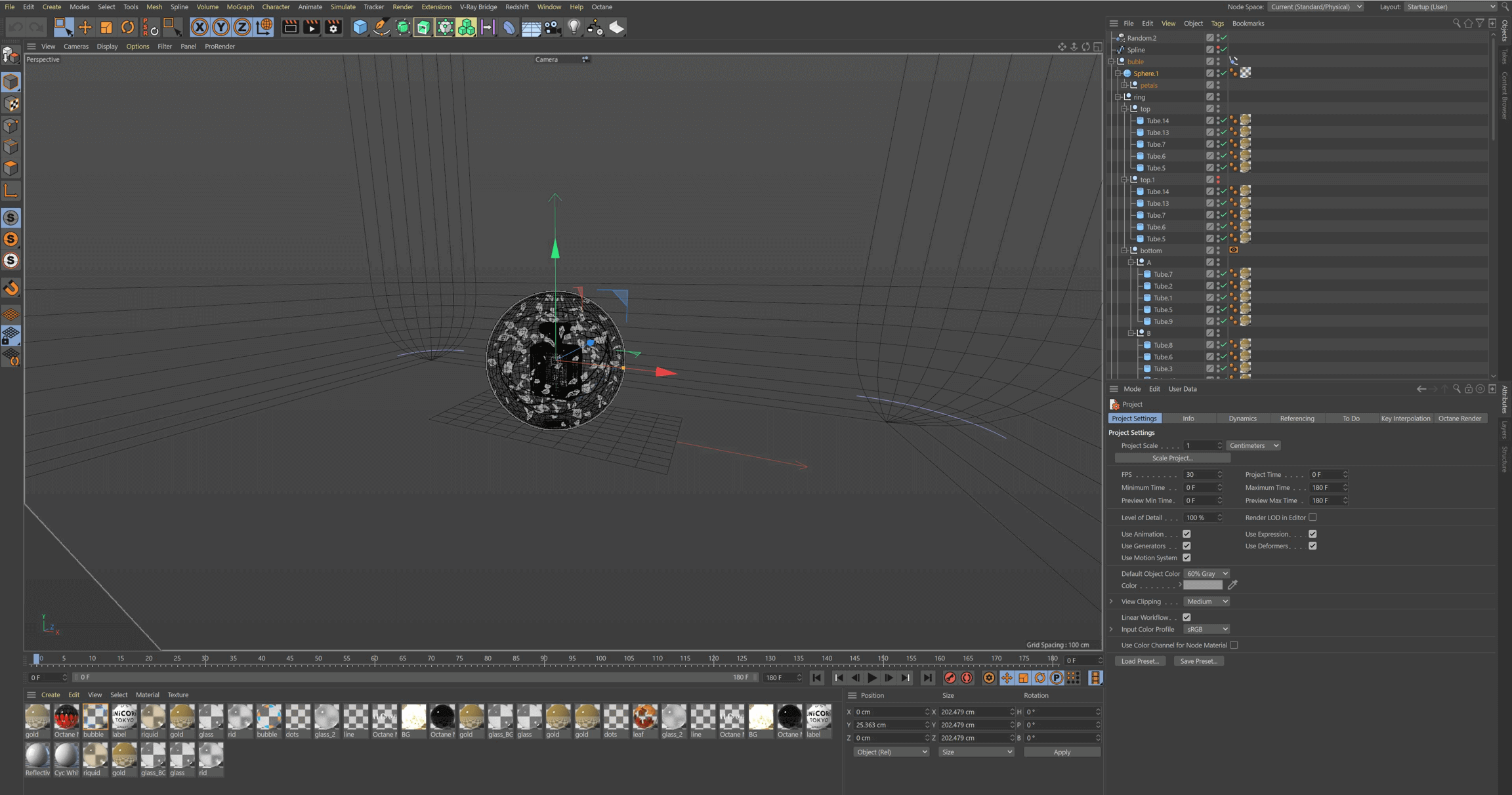 CINEMA 4D：3Dオブジェクトとシャボン玉のアニメーションを作成。